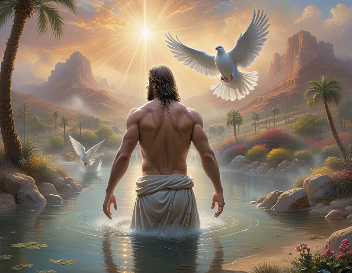 Jesus Baptism in Wilderness with Dove