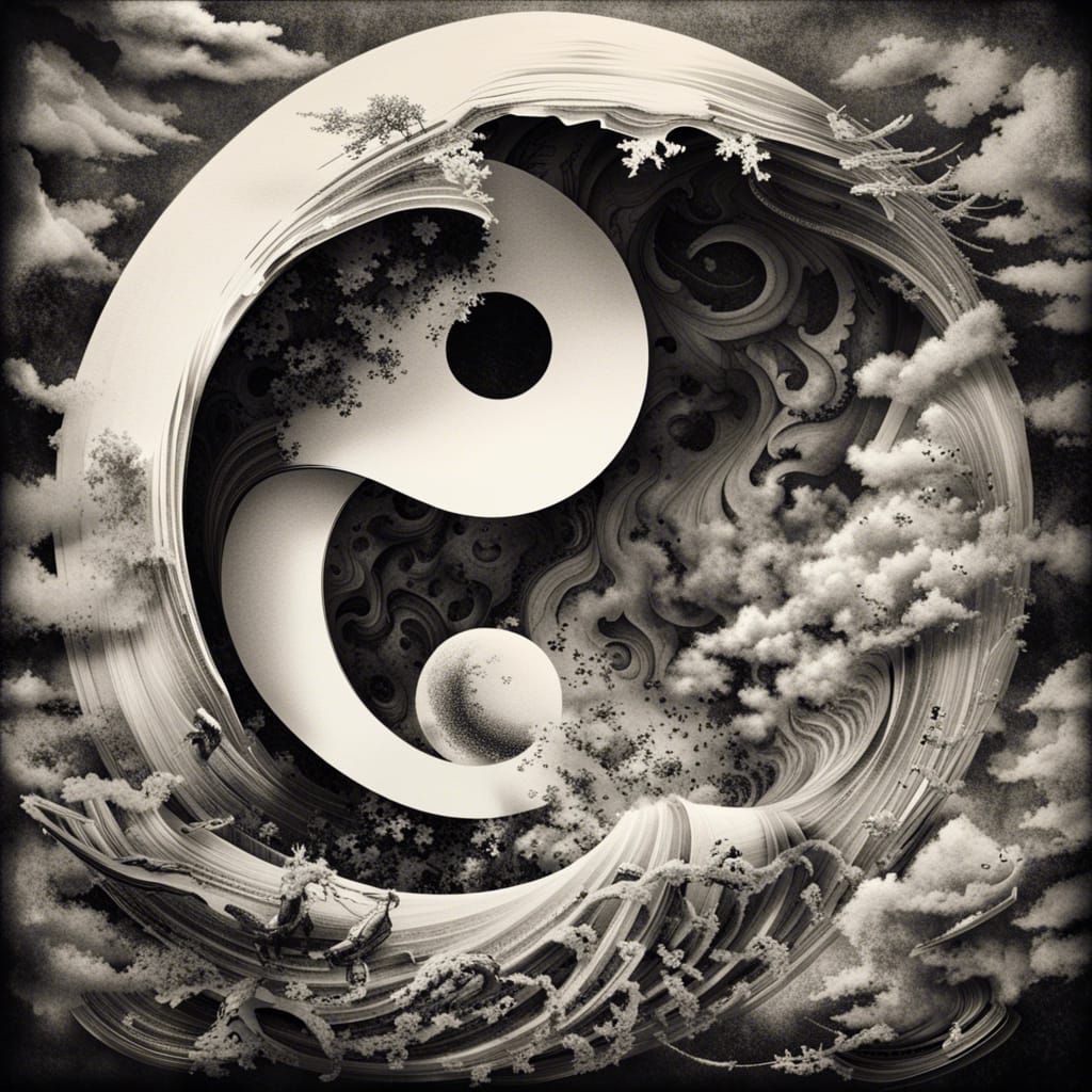 Yin and Yang Symbol Emerging from Book