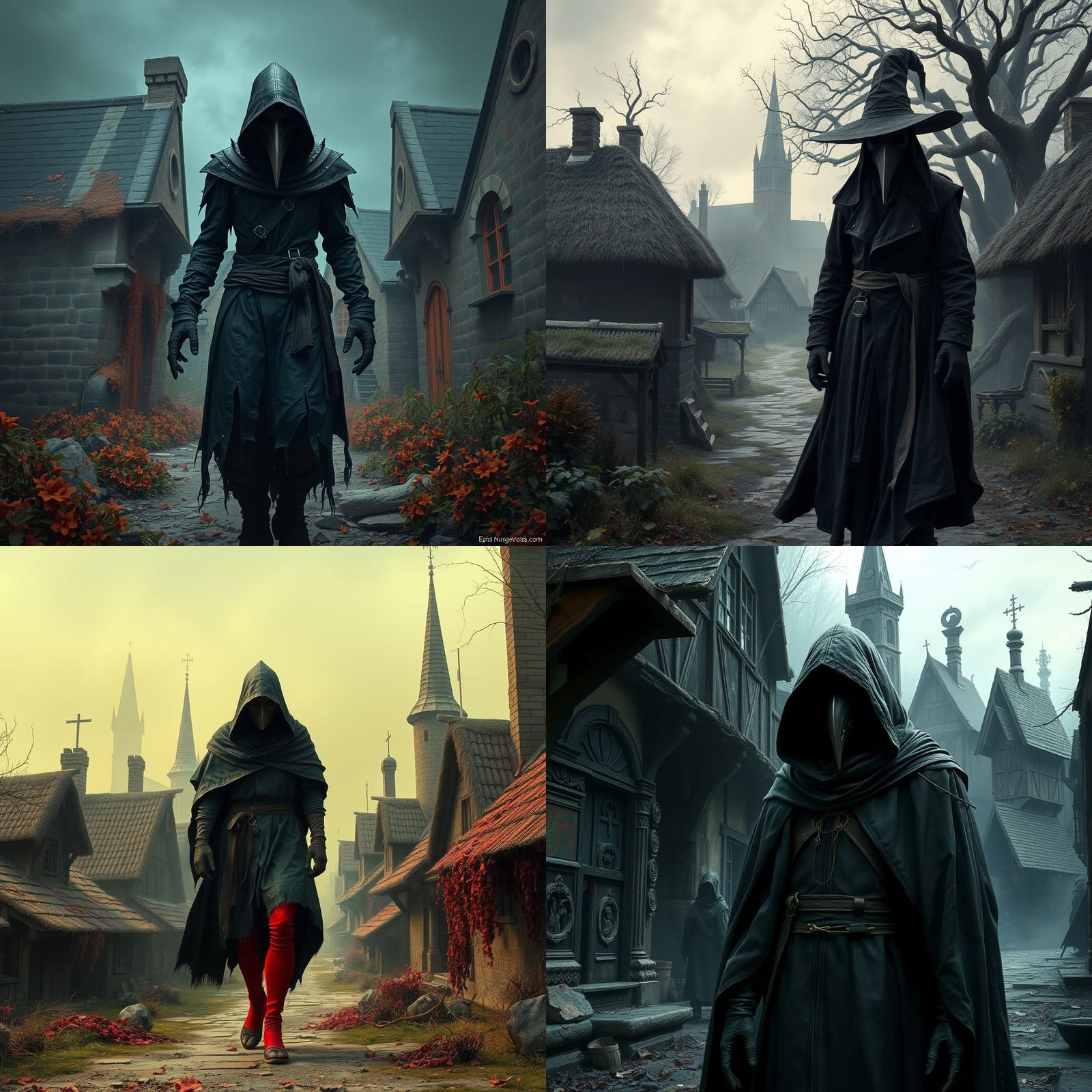 Plague Doctor Enters Village Ravaged by Black Death