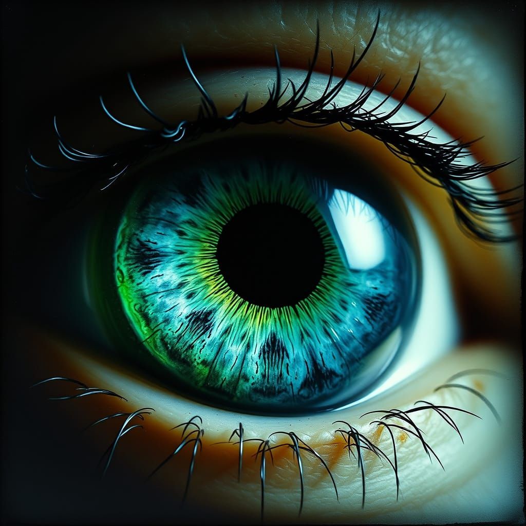 Detailed Blue and Green Eye in Surreal Style