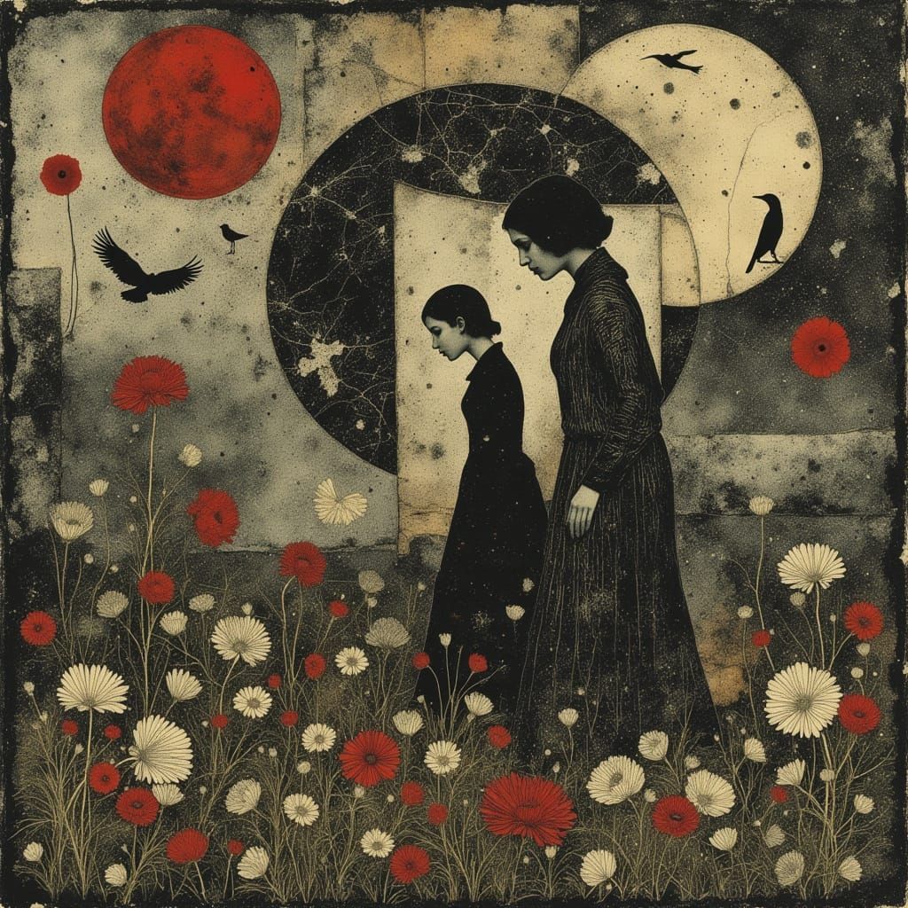 Surreal Flowers in Rain Abstract Art