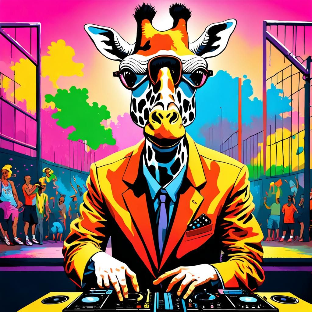 Giraffe DJ Rocks Brooklyn Rave, Basquiat-Style