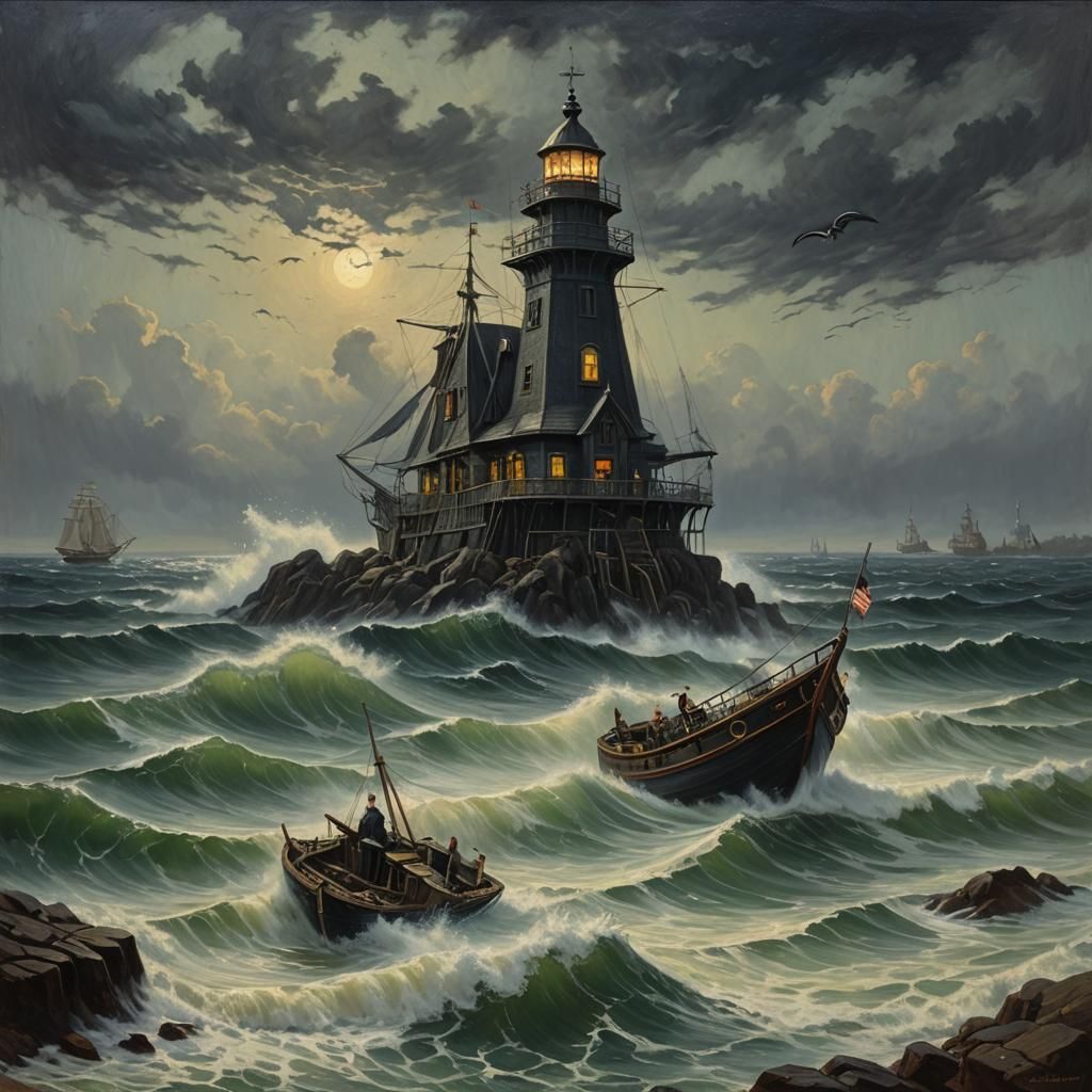 Gothic Victorian Sea Horror in New England Painting