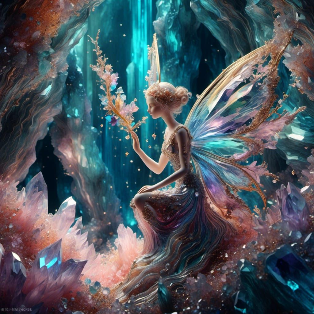 Rainbow Fairy in Geode: Vibrant Digital Art
