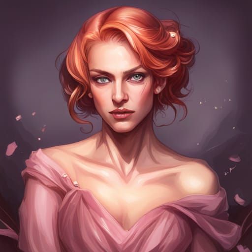 Orange-Haired Queen Portrait in Art Nouveau Style