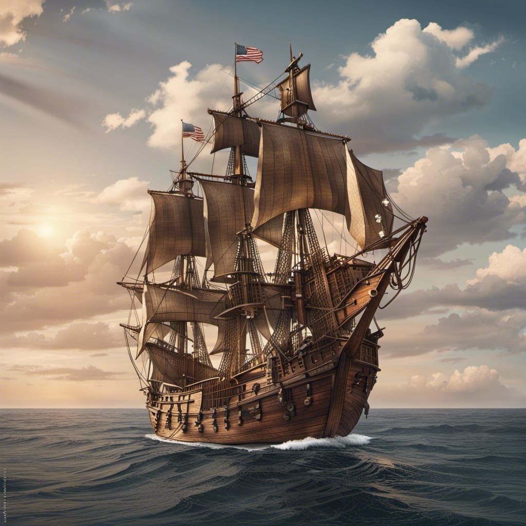 American Caravel Sailing in the Medieval Age