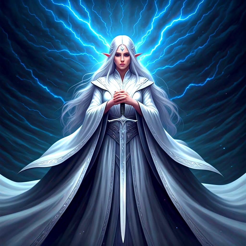 Epic Elf in Lightning Storm Digital Painting