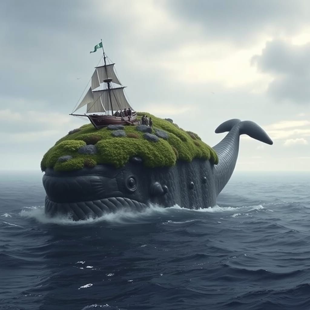 Island Sea Monster Stranding Ancient Ship