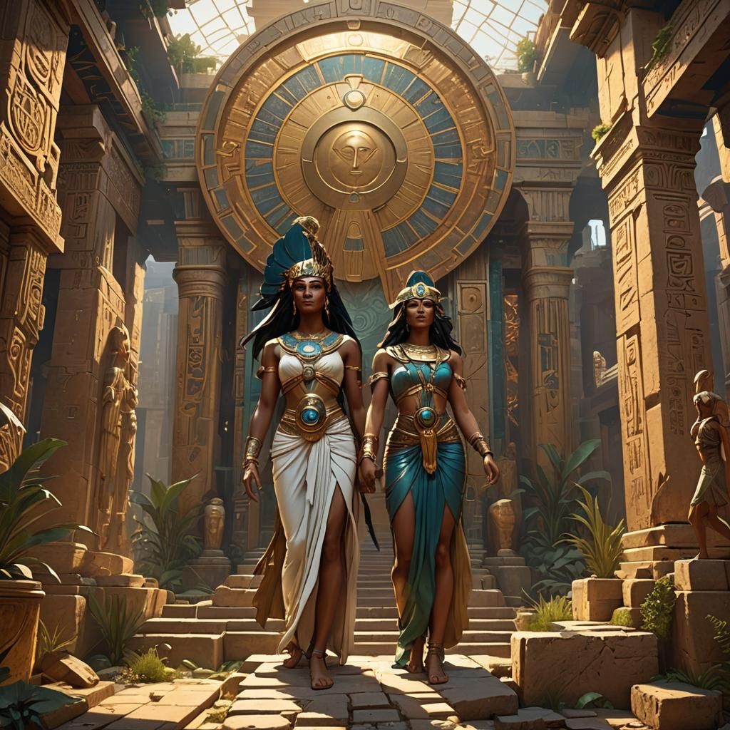 Thoth and Calliope in Mythological Ruins