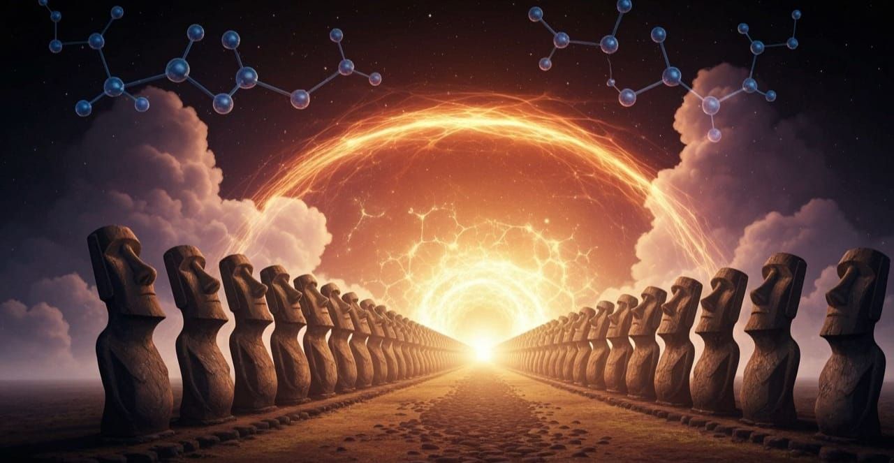 an endless row of Moai statues on easter island disappears i...