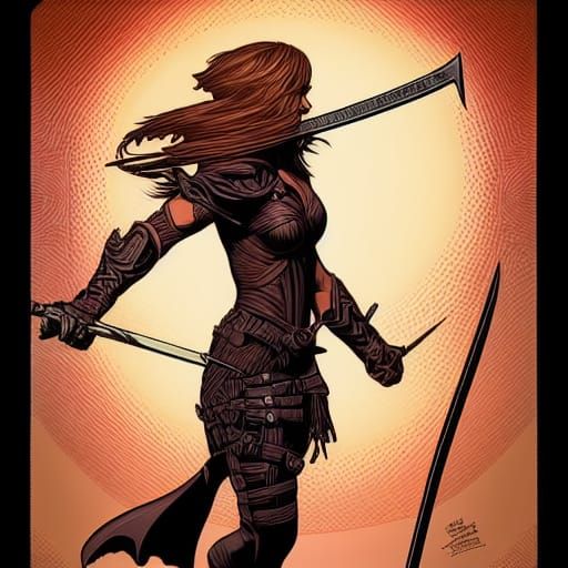 Comic Book Illustration of Sword Girl