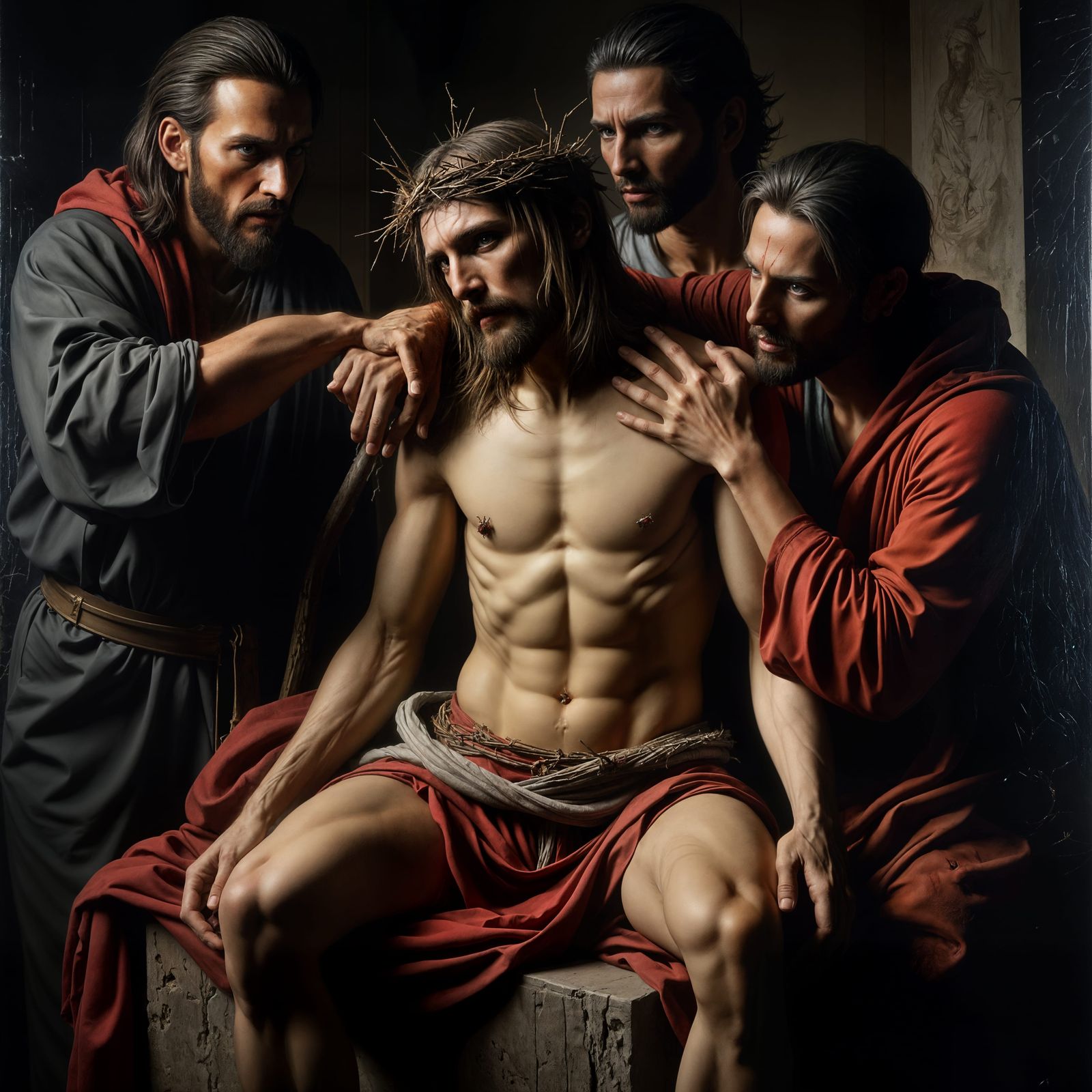 Jesus Crowned with Thorns by Caravaggio Style