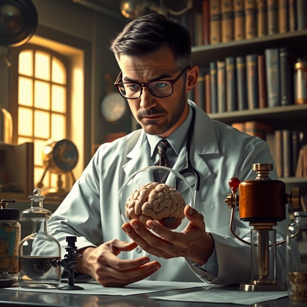 Doctor Examines Futuristic Brain in a Glass Jar