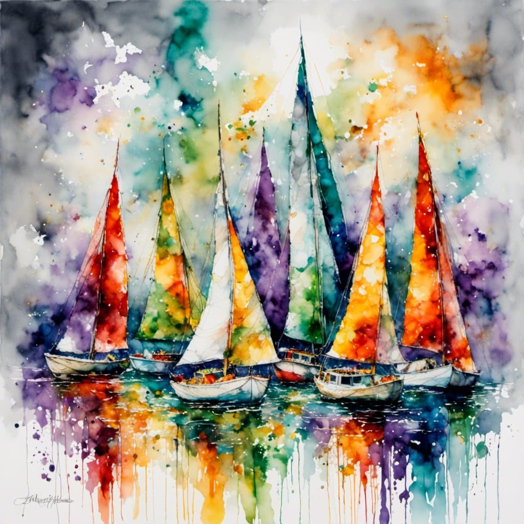 Colorful Sailboats in Impressionist Style