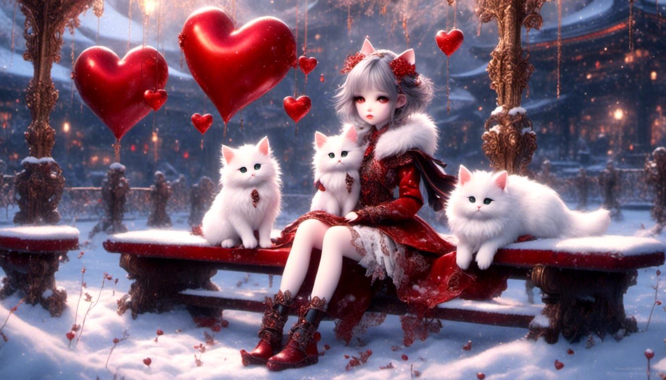 <lora:mouse:1.0> <lora:Dolls alike:1.0> (adorable fluffy chubby white big eyed beautiful kittens)(beautiful bench in the...