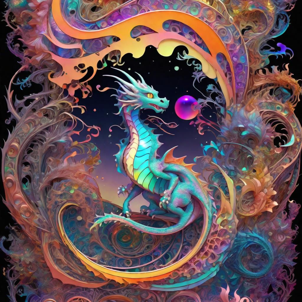 Art Nouveau Dragons and Neko Waifu in Thermal Imaging