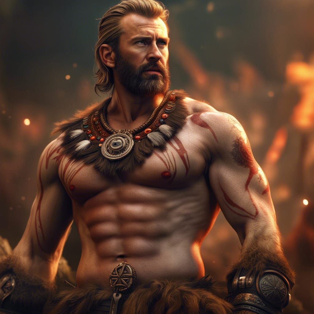 Muscular Tribal Chieftain: Detailed Fantasy Art