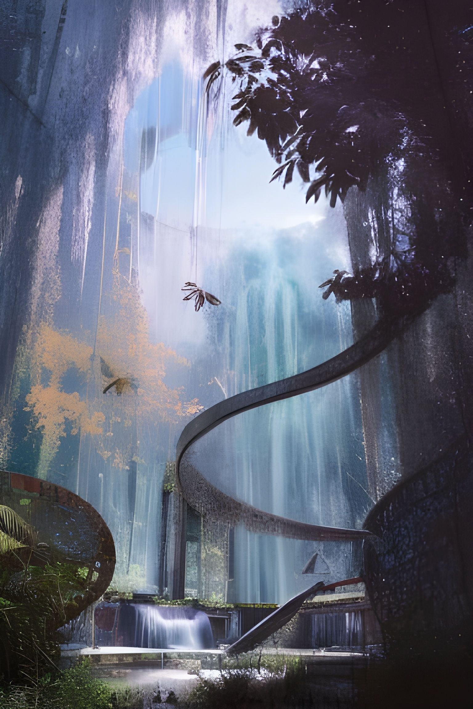 Iridescent Waterfalls Cascade on Byzantine Church Ruins