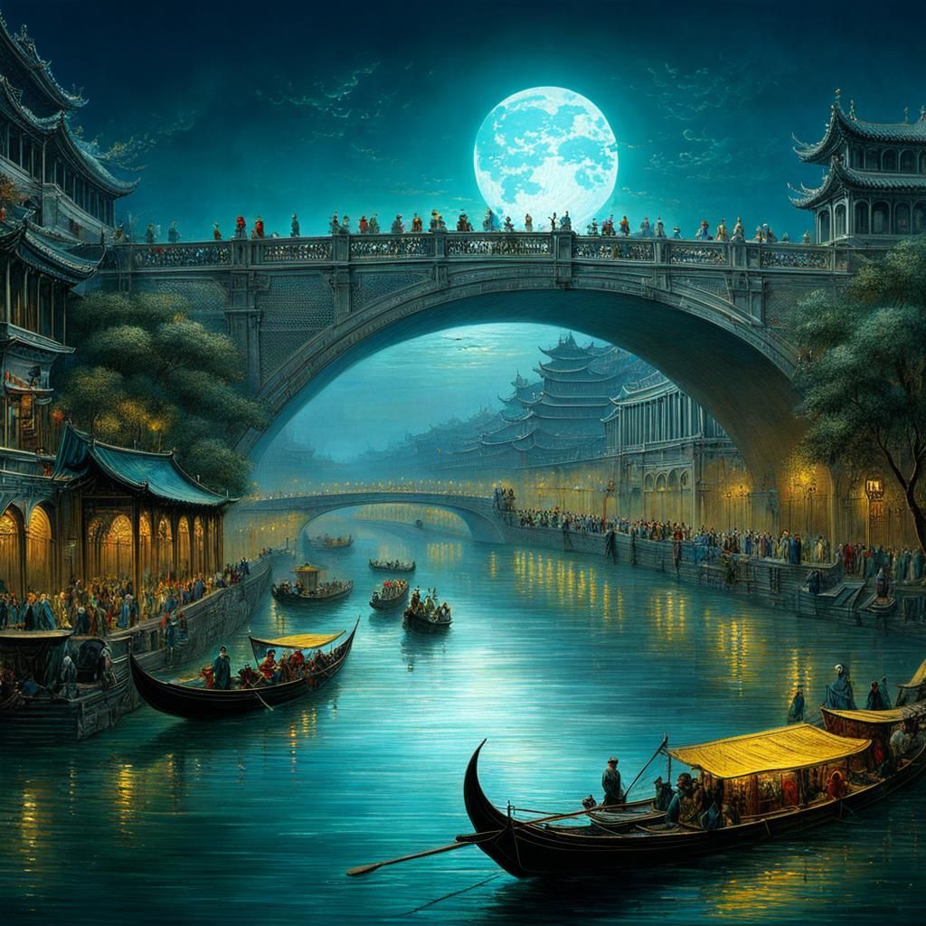 Ponte della Luna Bridge, Guangzhou, in Academic Art Style