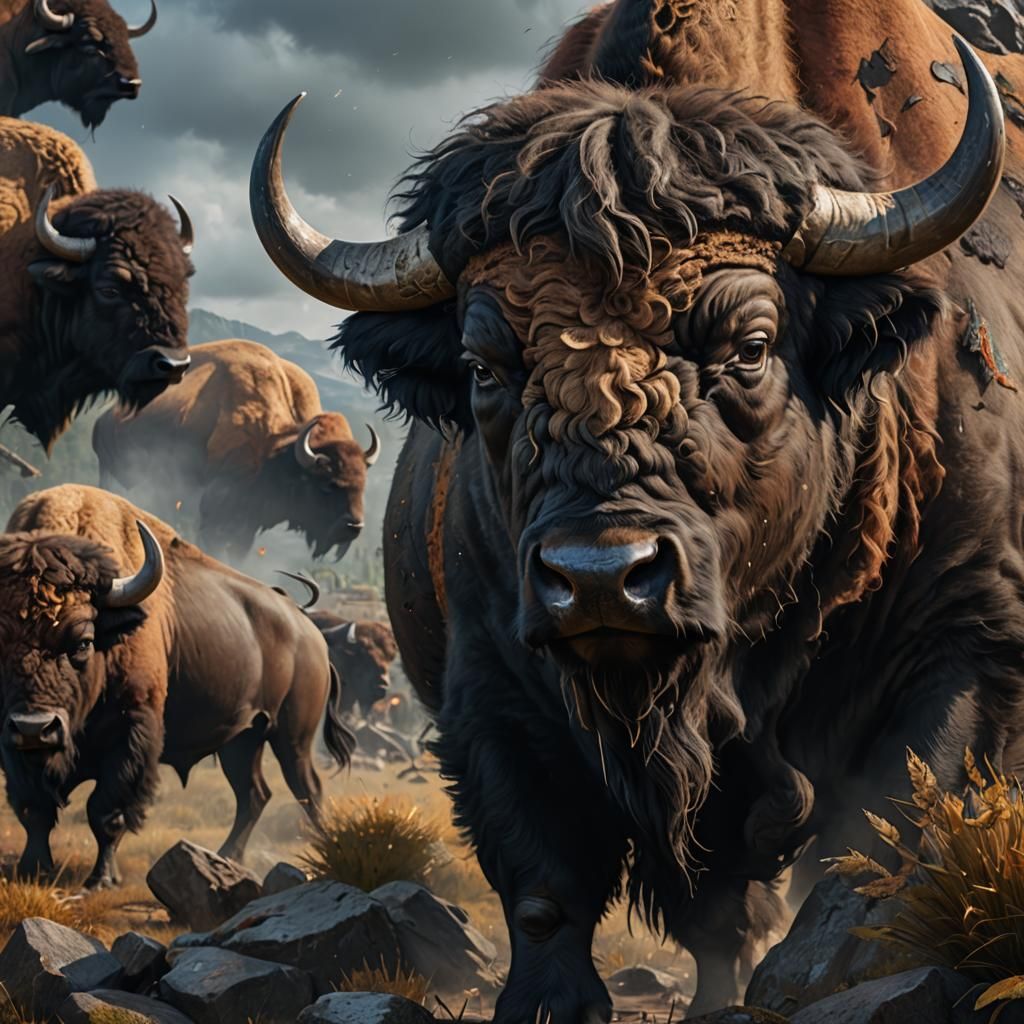 Detailed Buffalo Portrait in Fantasy Concept Art