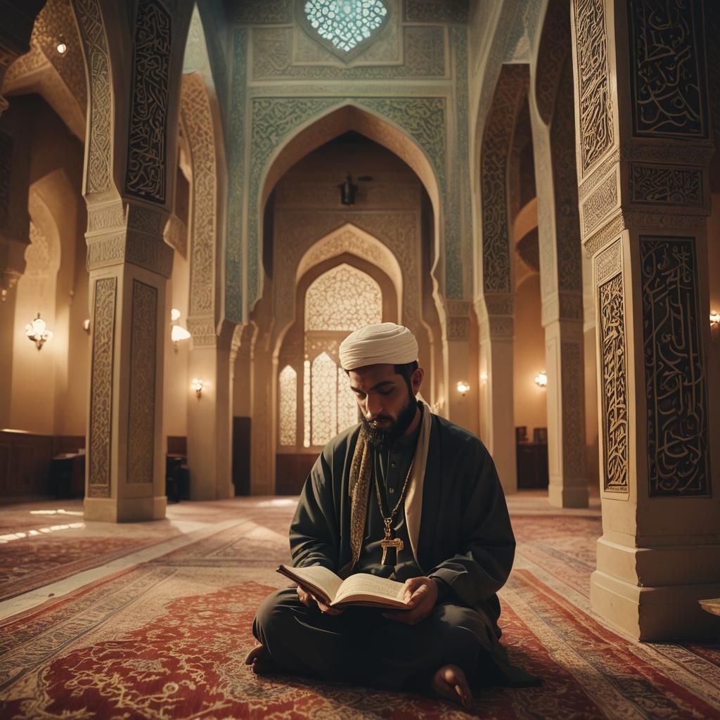 Quran in Mosque: Cinematic Film Still