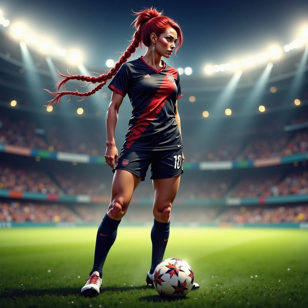 Female Soccer Player Kicking Ball in Digital Art