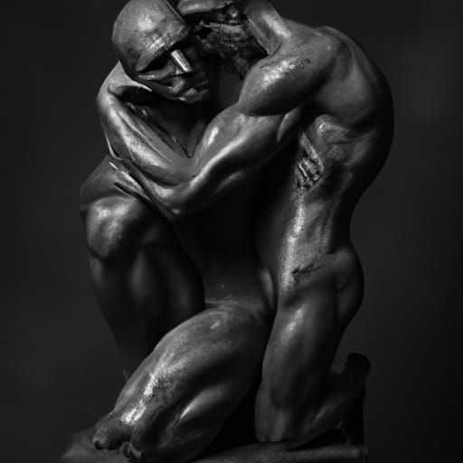 Men Embracing in Rodin's Sculptural Style