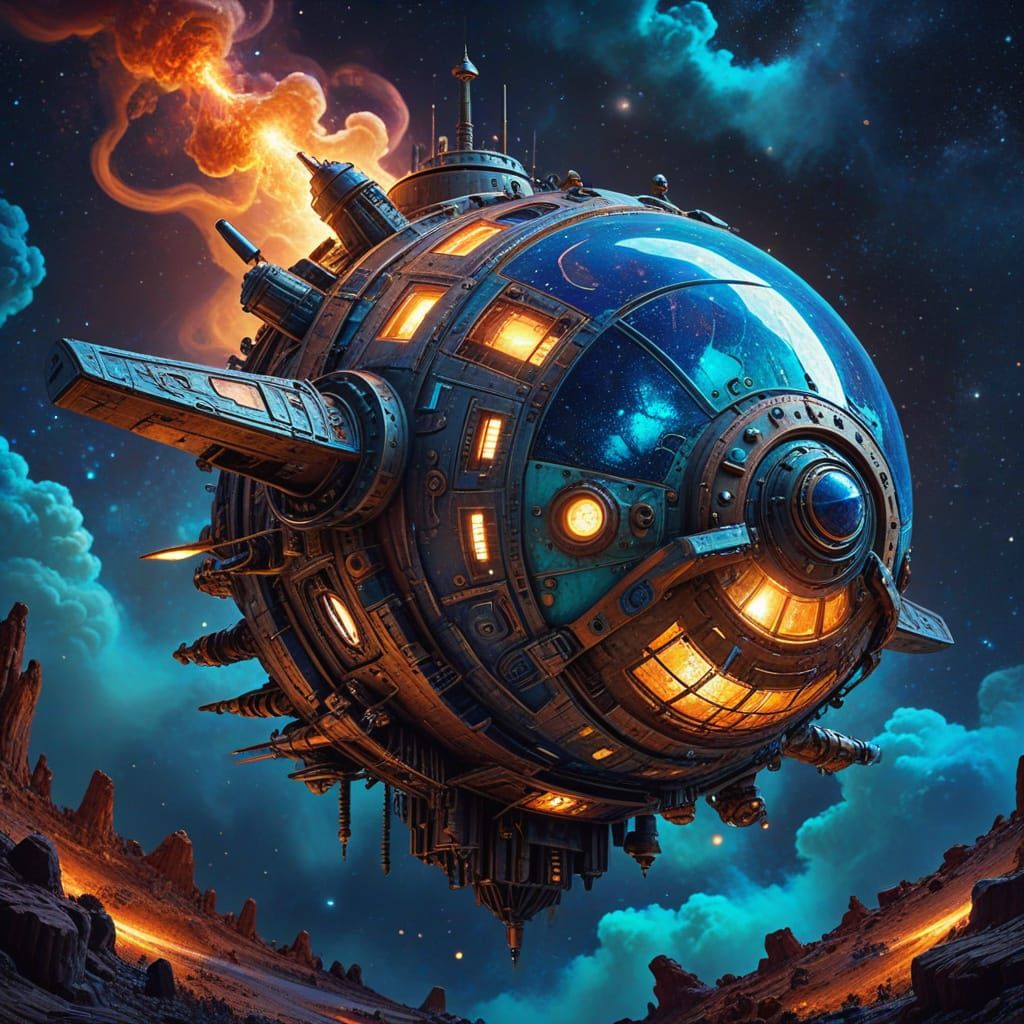 Cosmic Steampunk Wonders in Rusty, Vibrant Glory