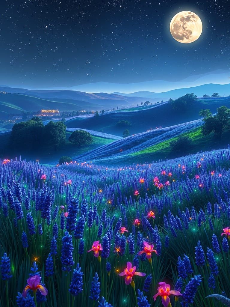 Hyperrealistic Bioluminescent Garden Scene with Glowing Kitt...