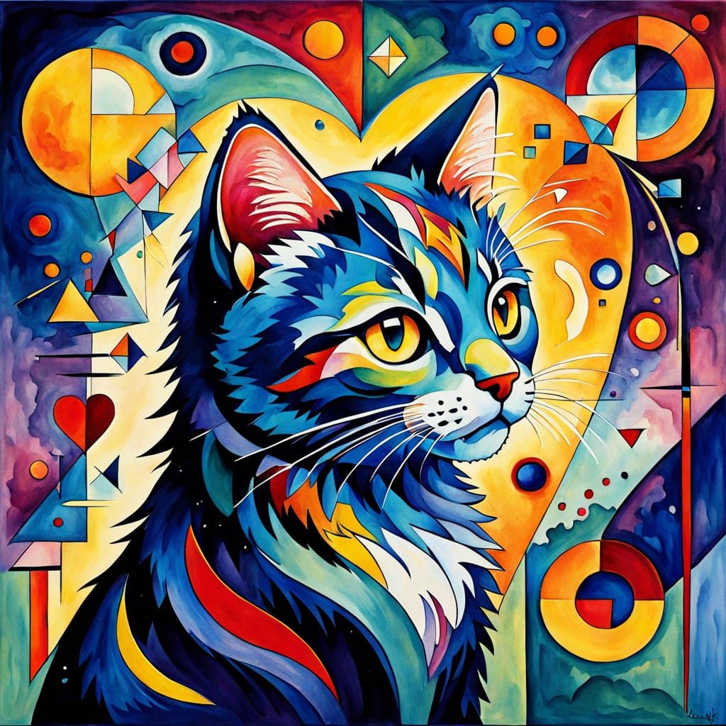Kandinsky-Inspired Expressionist Feline Masterpiece