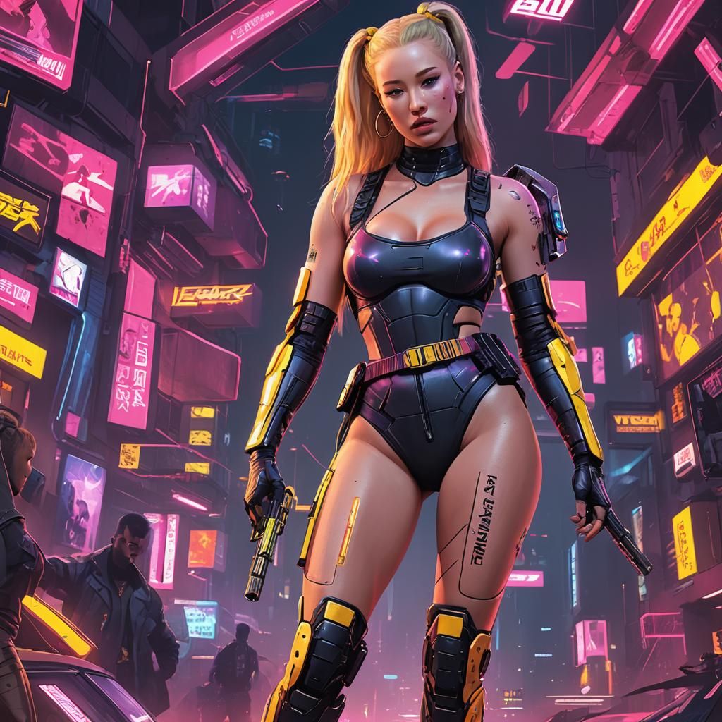 Cyberpunk Warrior in Neon Cityscape