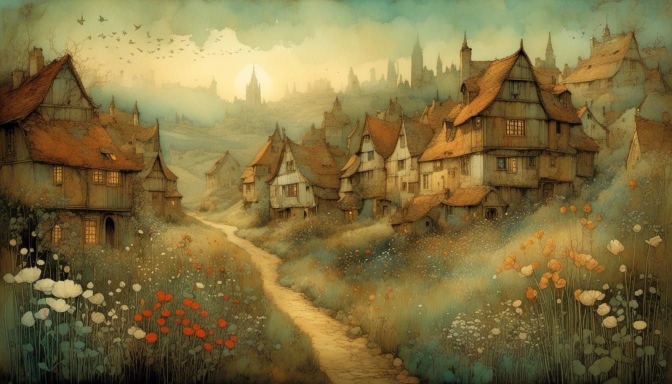 Blooming Village Gardens in Art Nouveau Style