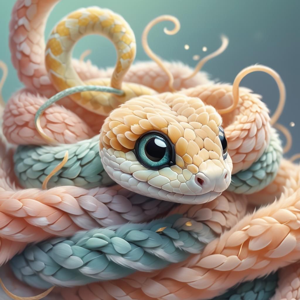 Fuzzy Baby Snake Portrait in Pastel Colors