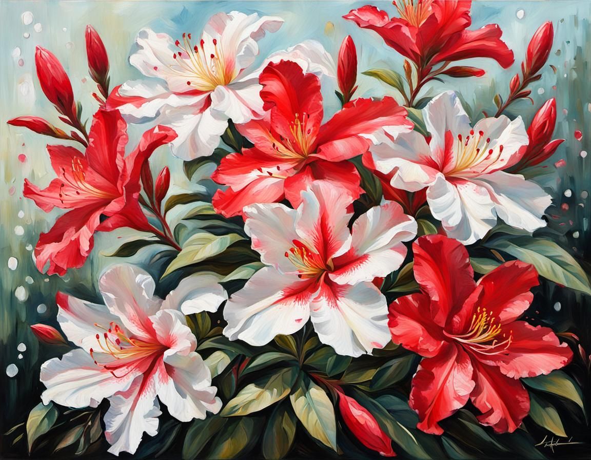 Hyperrealistic Azaleas in Impasto Floral Painting