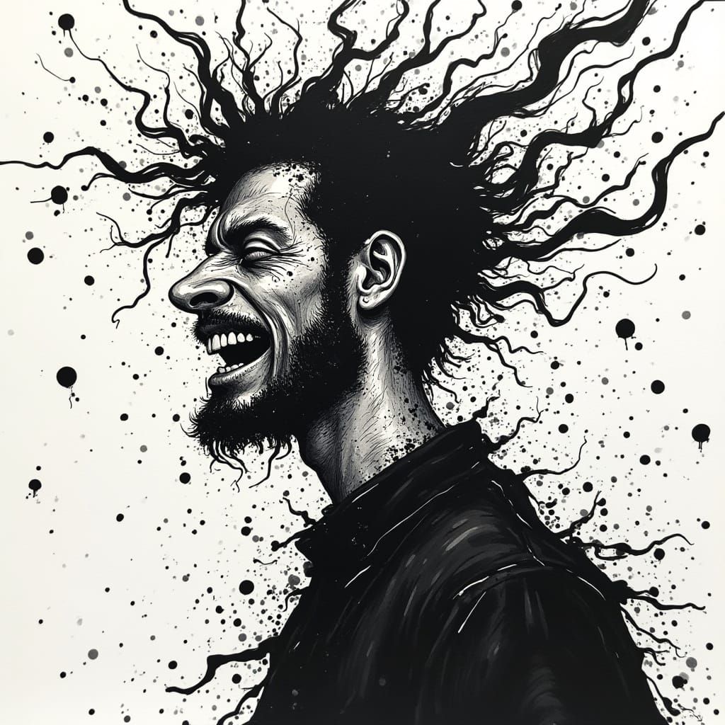 Energetic Splatter Art of a Frenzied Cartoon Figure