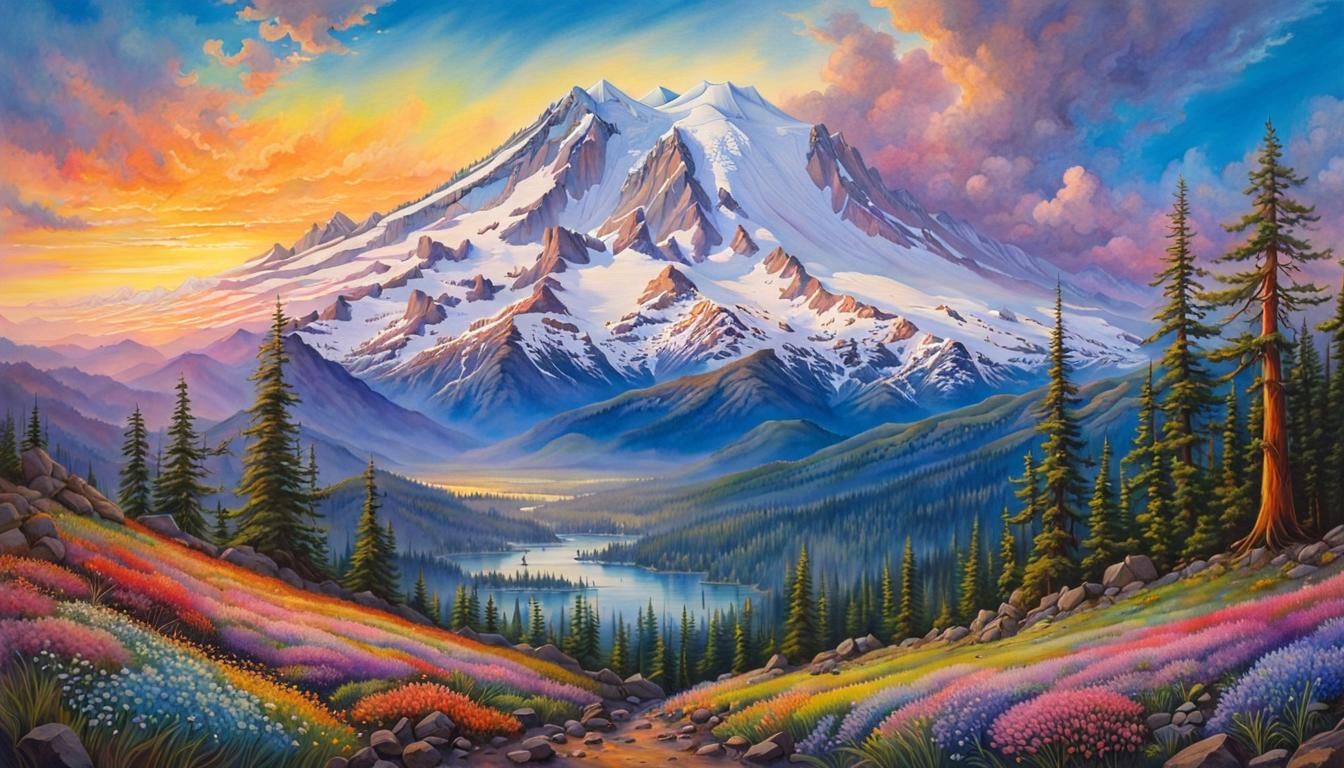 Mt. Shasta Watercolor Painting in Springtime