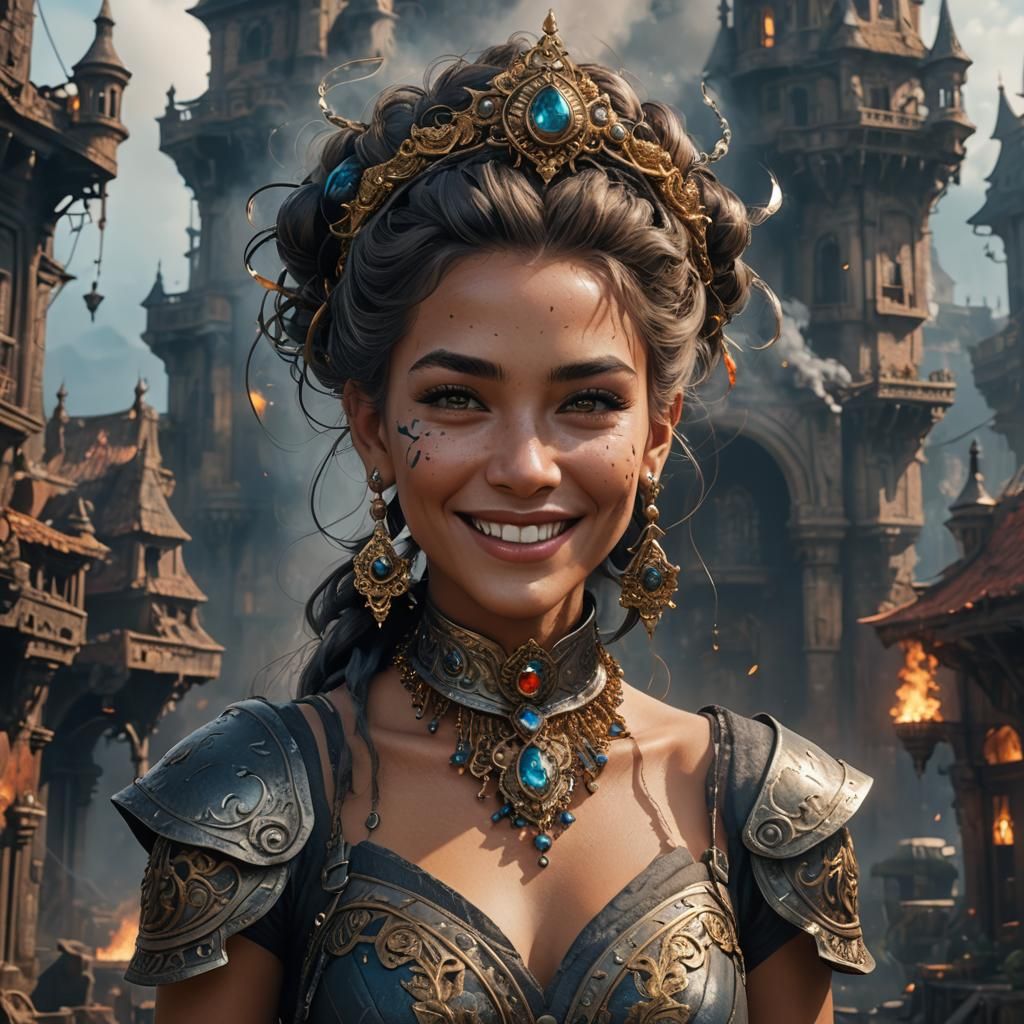 Steel Earring Madame with Shrapnel: Detailed Matte Painting