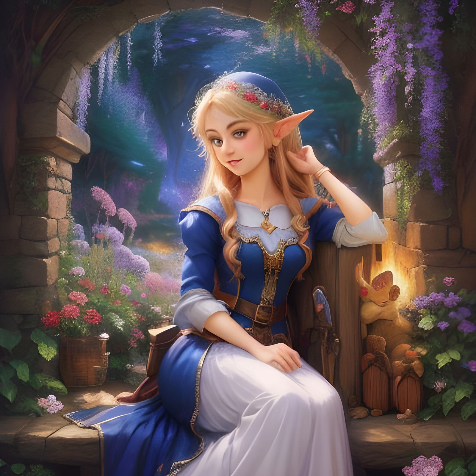 Charming Elf Girl Portrait in Storybook Style
