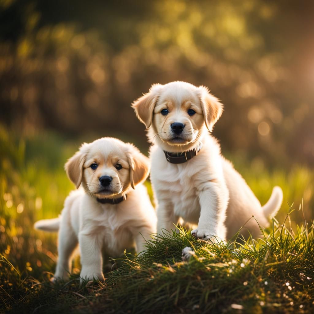 Adorable Puppies Play in Golden Sunlight