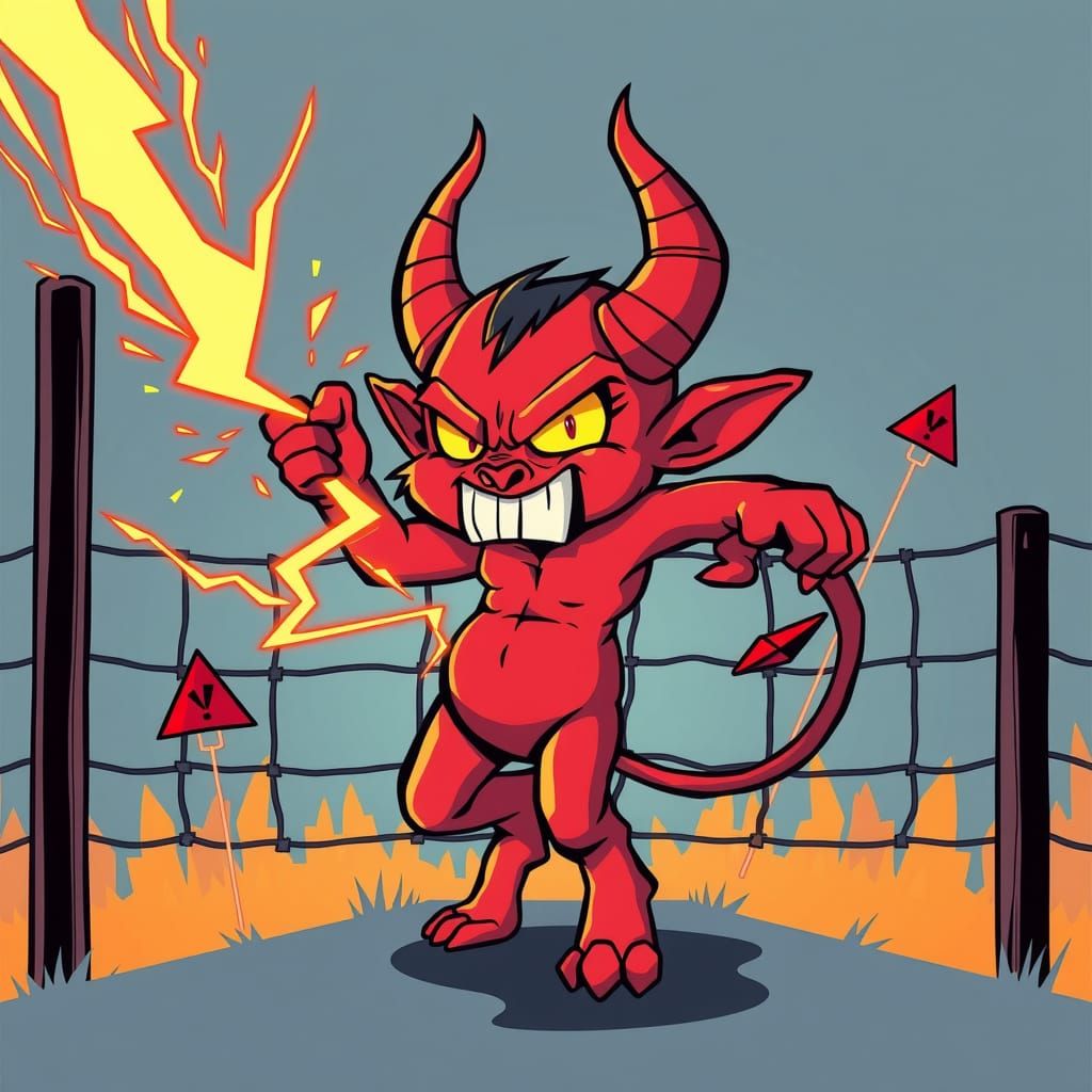 Cartoon Devil Getting A Electric Shock From  The Electric Fe...