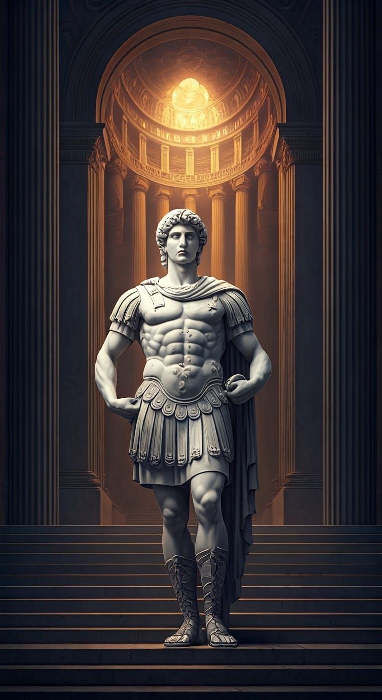 Greek-Roman Colossal Statue in Temple Setting