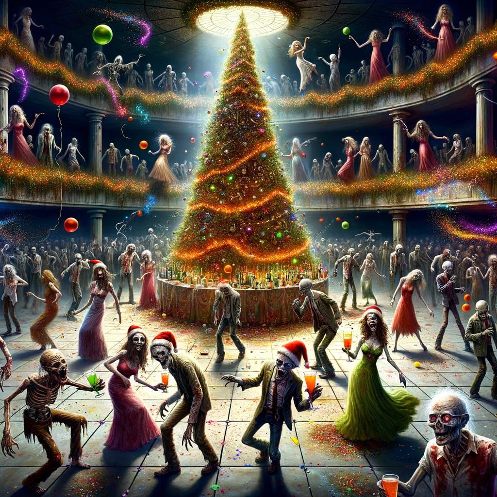 Undead New Year's Ball with Spooky Christmas Tree