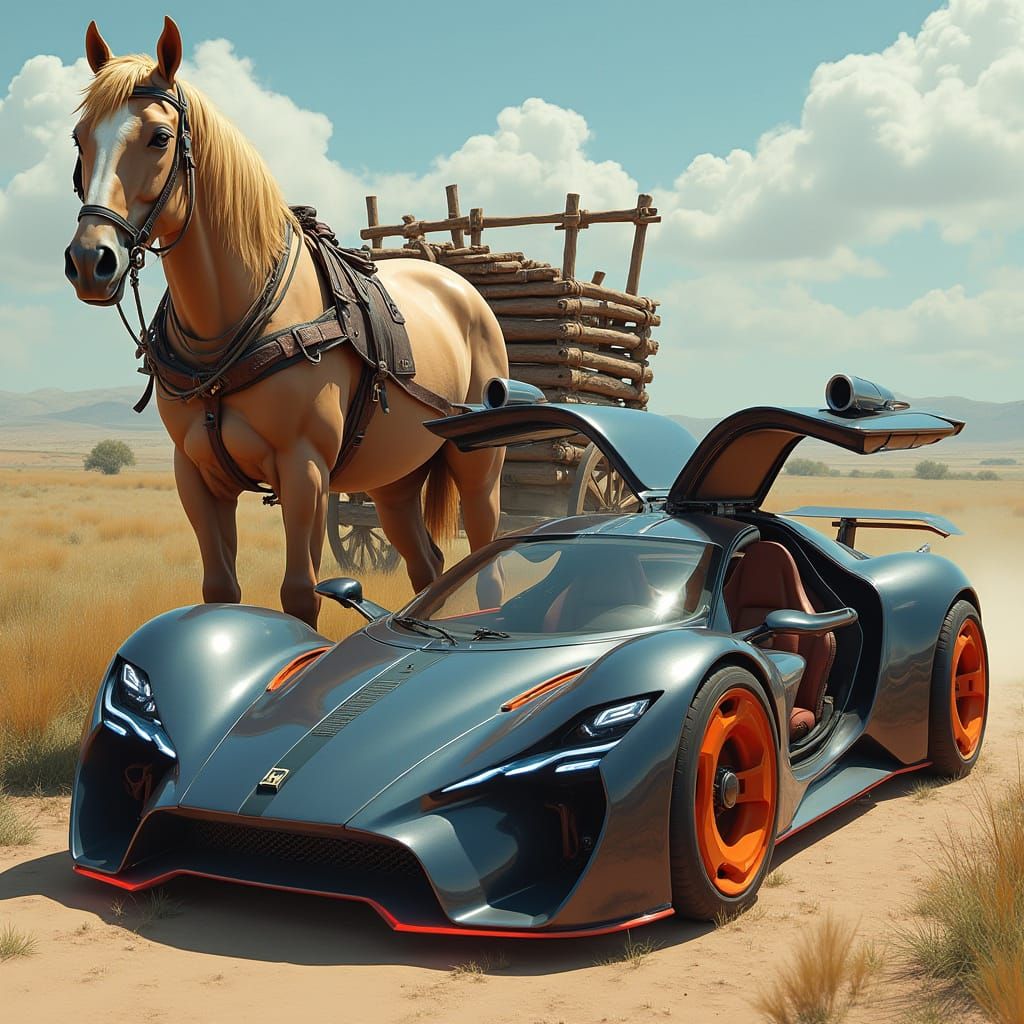 Horse Cart Meets Futuristic Sportscar