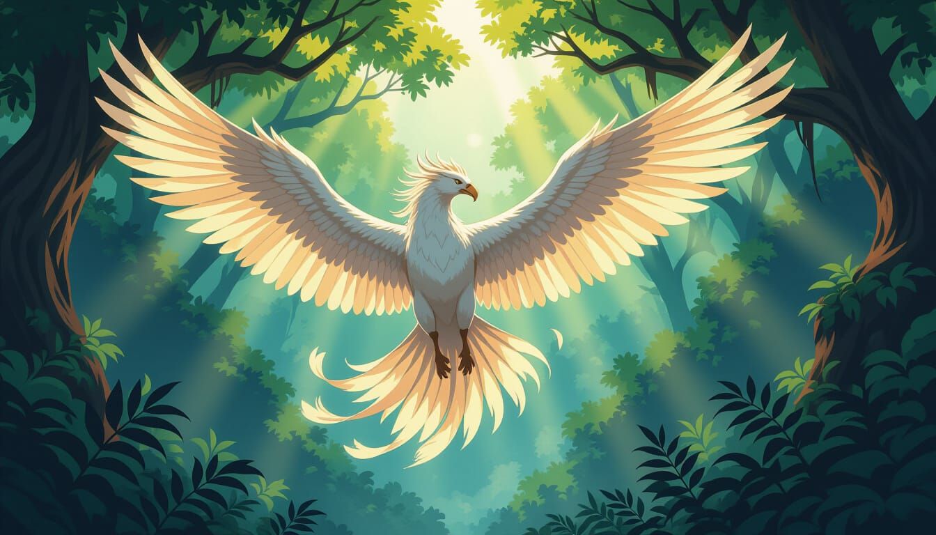Majestic Hippogryph Soars Over Ancient Forest