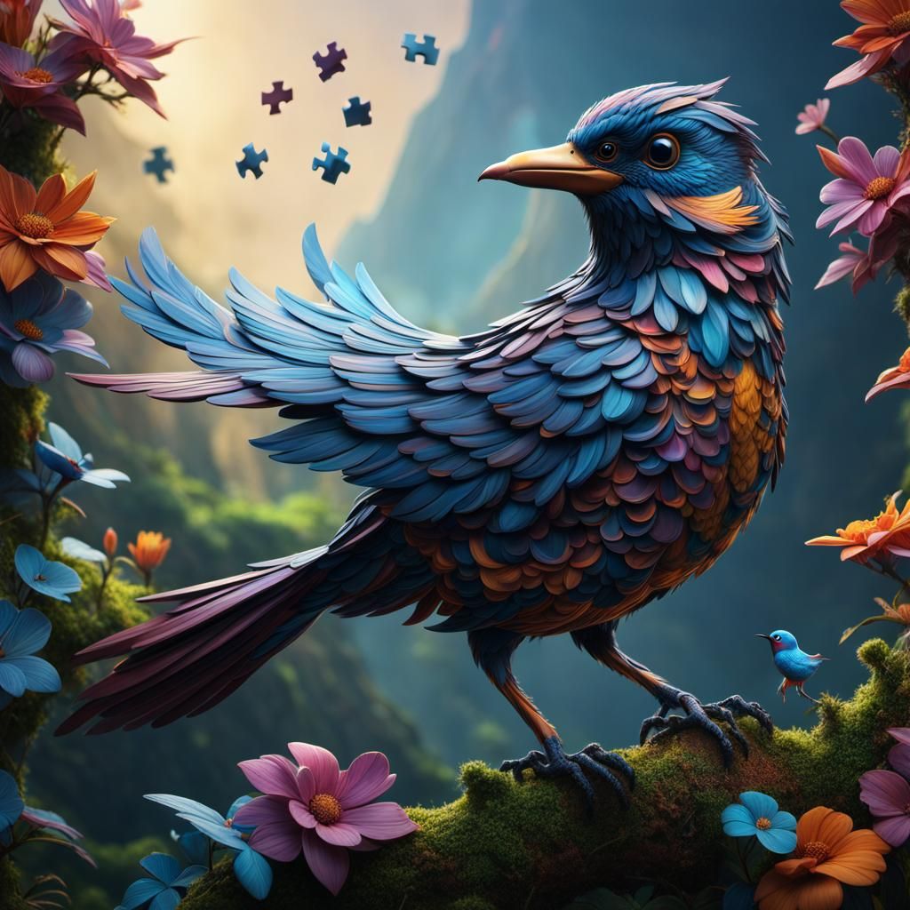 bird made of puzzles, puzzle texture,