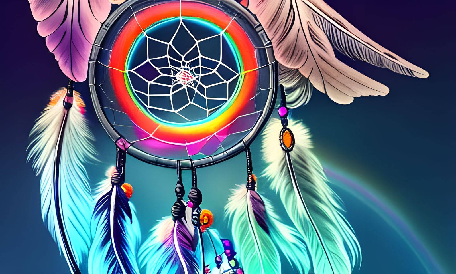 Intricate Dream Catcher with Rainbow Splash: Ethereal Art