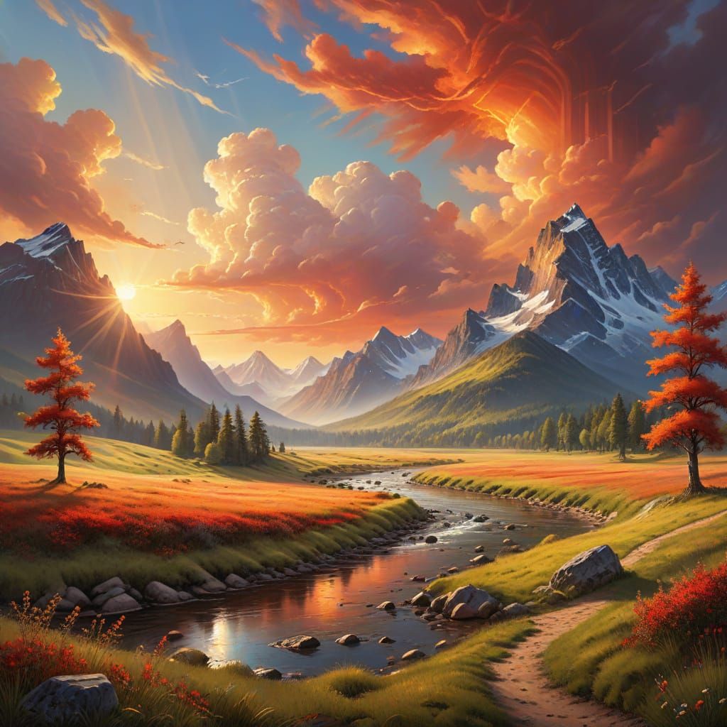Majestic Kingdom: Panoramic Landscape Oil Painting