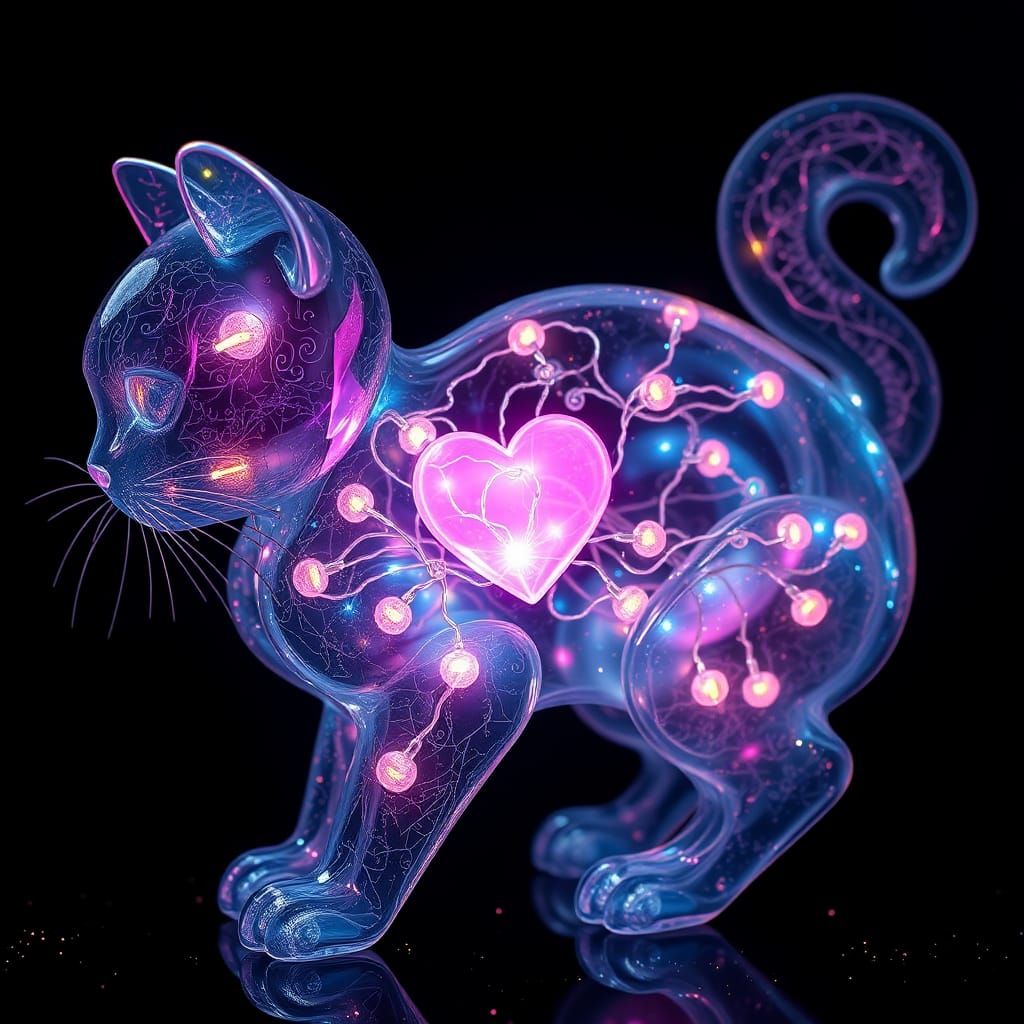 Luminescent Cat Lamp with Iridescent Fur