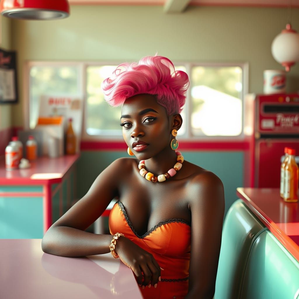 Strikingly Pretty Androgynous Icon in a 1950s Soda Shop