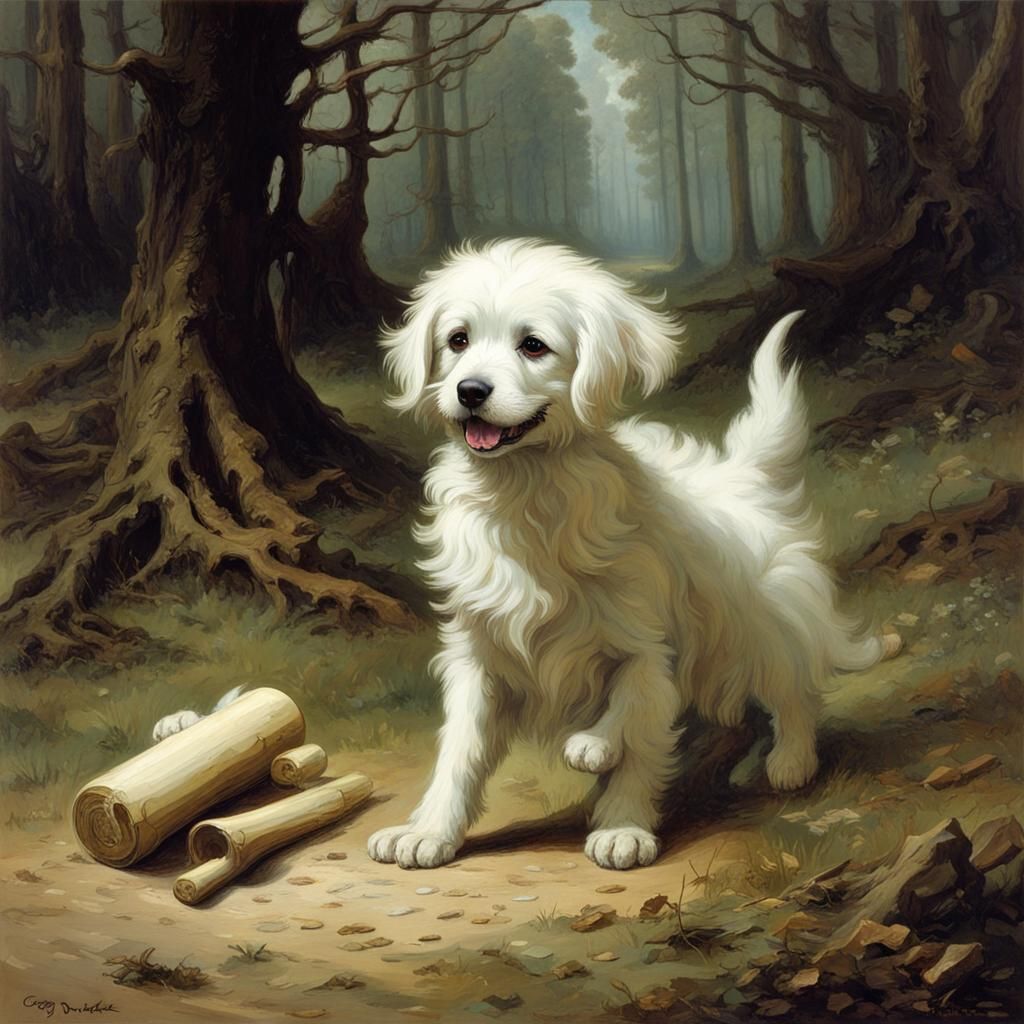 Cottage in Forest with Puppy: Horror Illustration